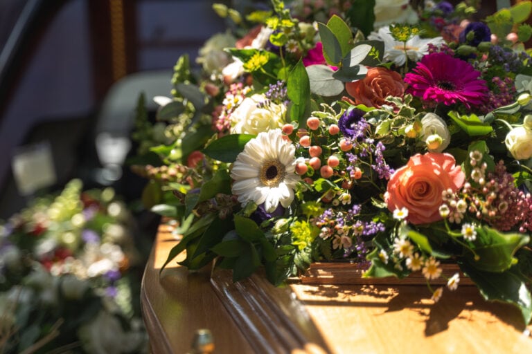 flowers on a coffin