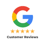 The google logo with a 5 star customer star rating